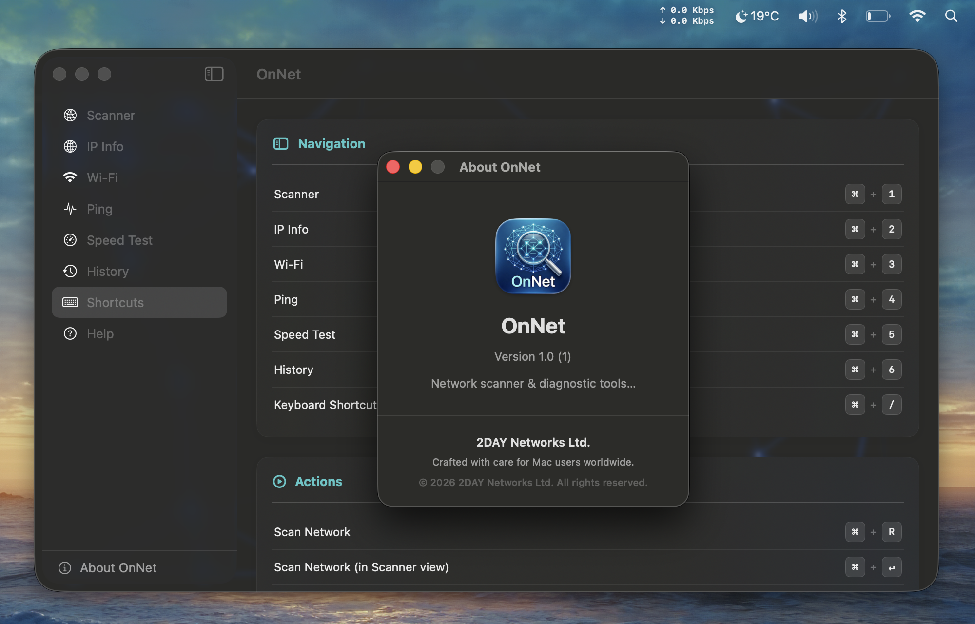 OnNet Toolkit About screen