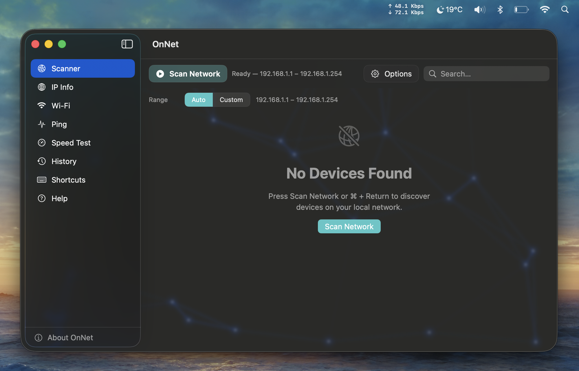OnNet Toolkit Scanner view