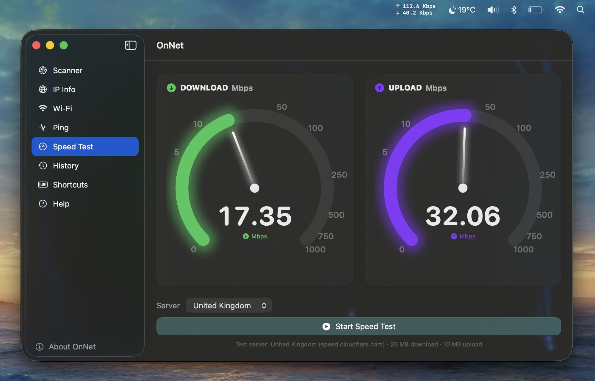 OnNet Toolkit Speed Test view