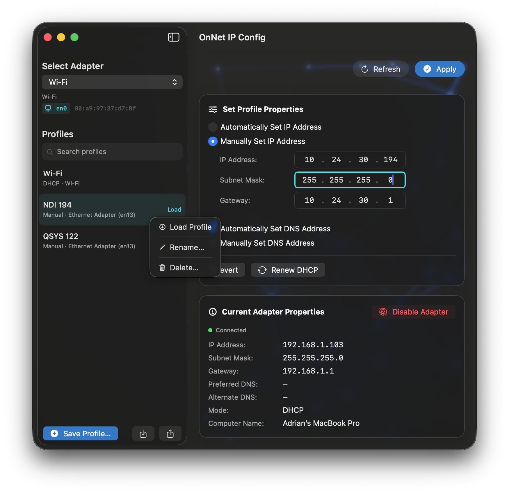 OnNet IP Config screenshot